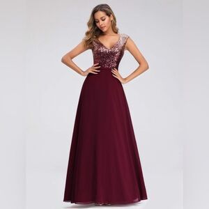 Ever pretty V neck sequin wine evening party maxi dress